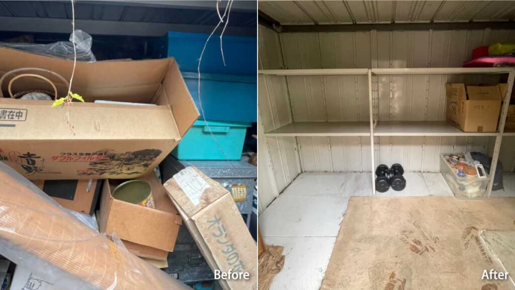 不用品回収例（物置回収前後比較）